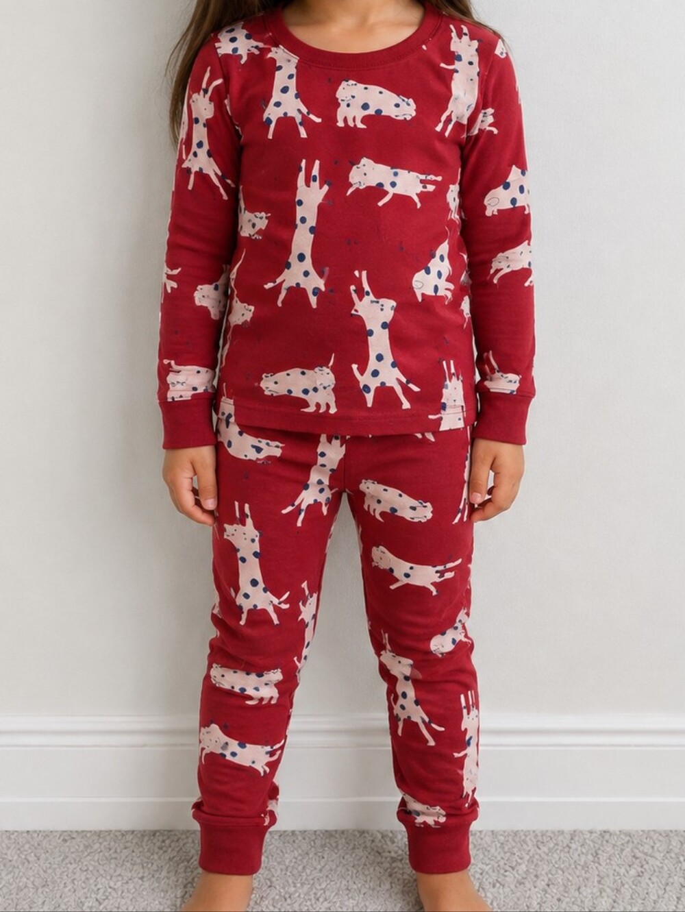 Carter's Burgundy Dog Print Long Sleeve Pajama Set - 3 T